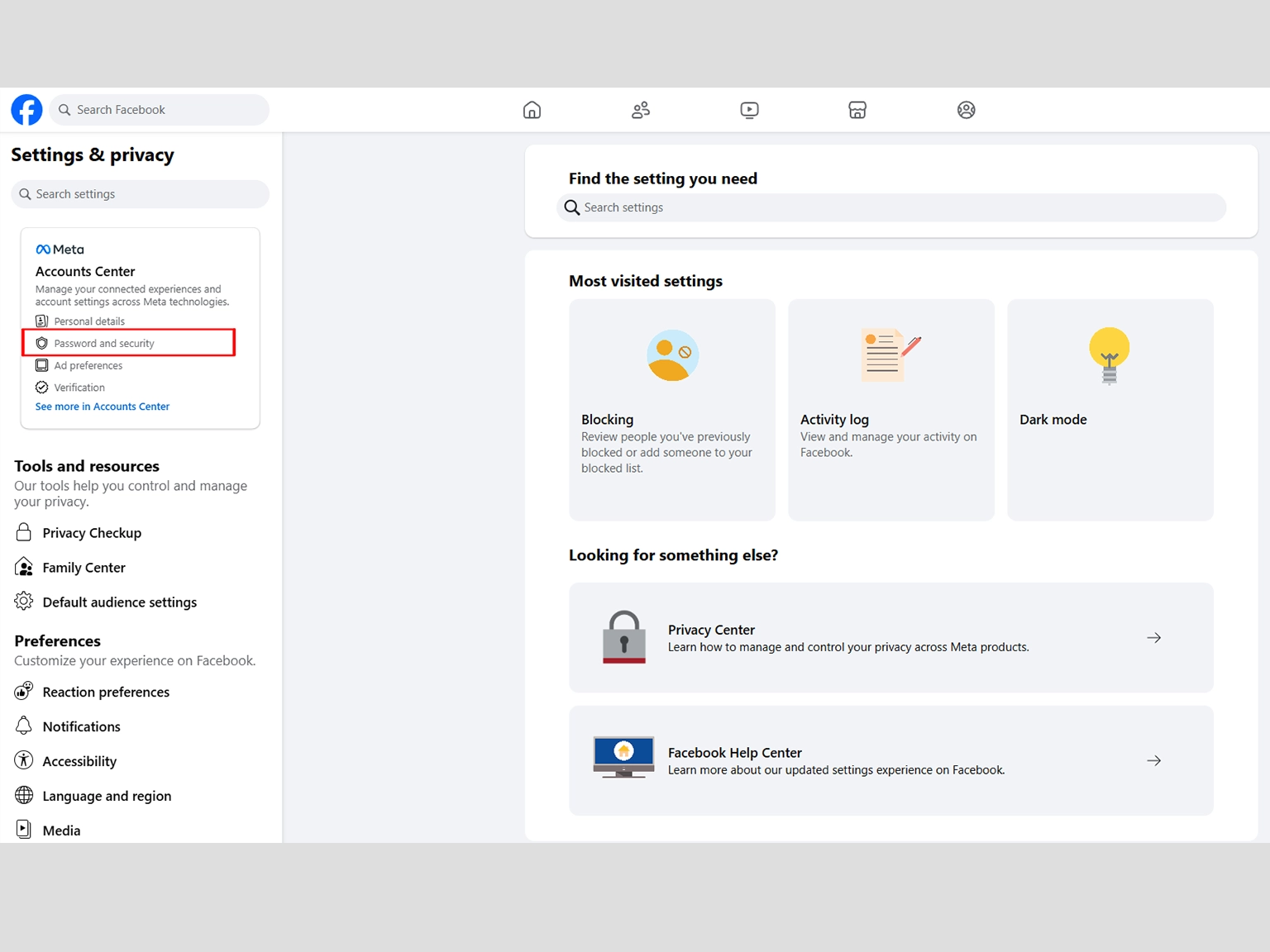 Select Password and security