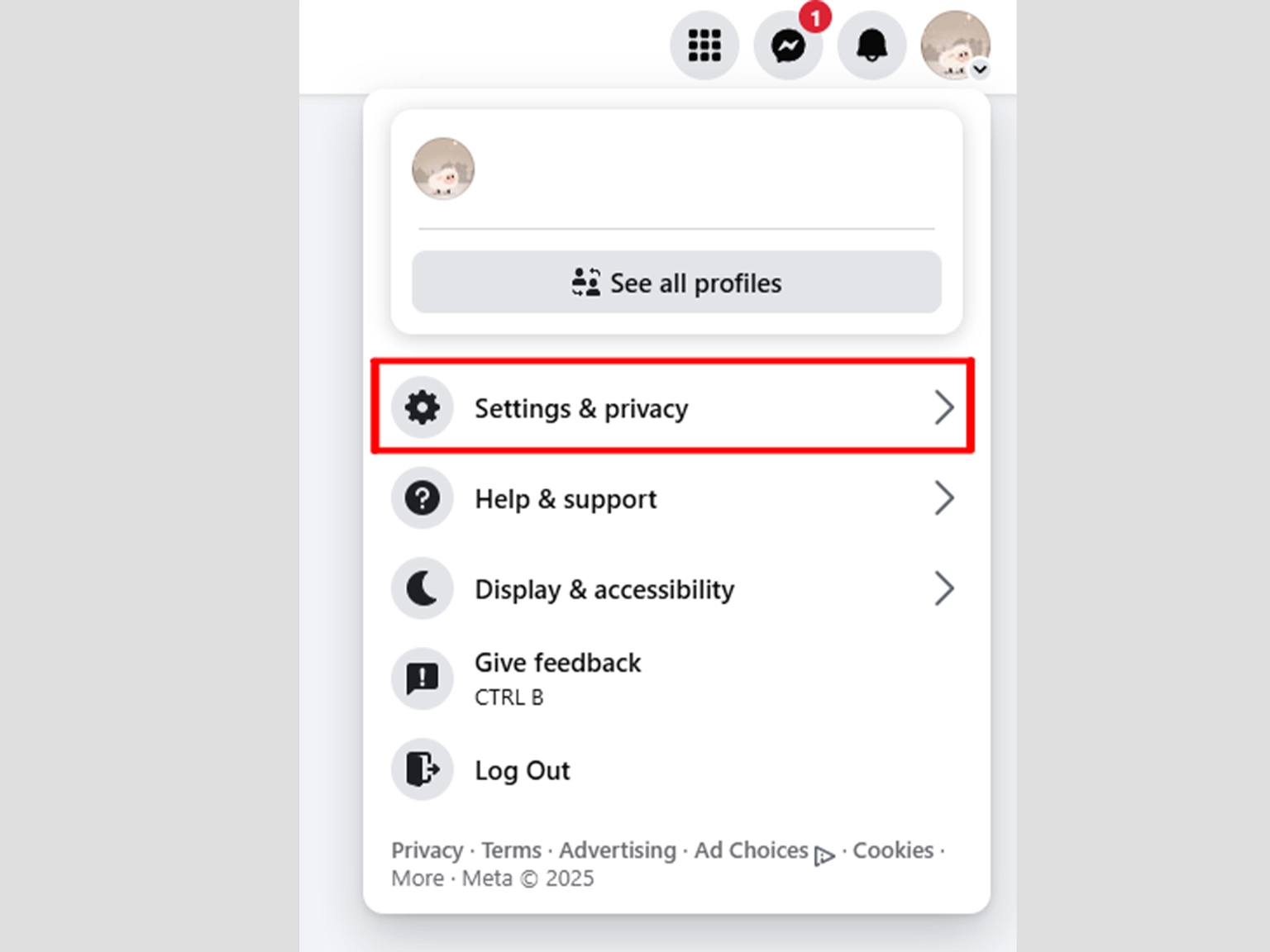 Log in to your Facebook account and go to Settings & privacy